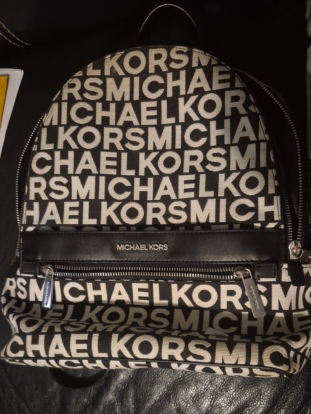 Michael Kors Black and White Large Logo Print Men's Backpack